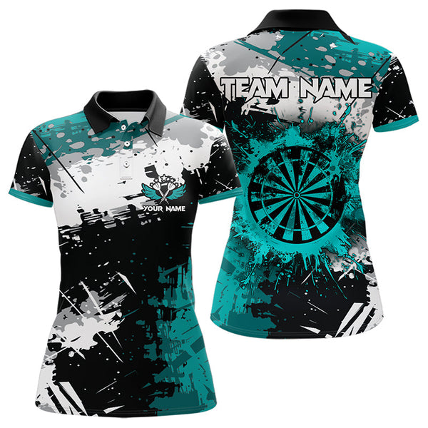 Grunge Turquoise Paint Splash Dart Shirts For Women Custom Darts Team Jersey Polo & 1/4 Zip TDM3509