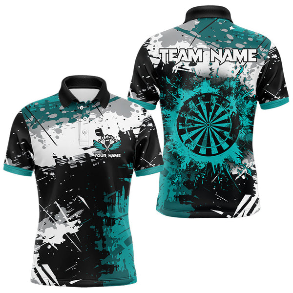 Grunge Turquoise Paint Splash Dart Shirts For Men Custom Darts Team Jersey Polo & 1/4 Zip TDM3509