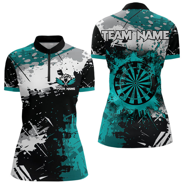 Grunge Turquoise Paint Splash Dart Shirts For Women Custom Darts Team Jersey Polo & 1/4 Zip TDM3509