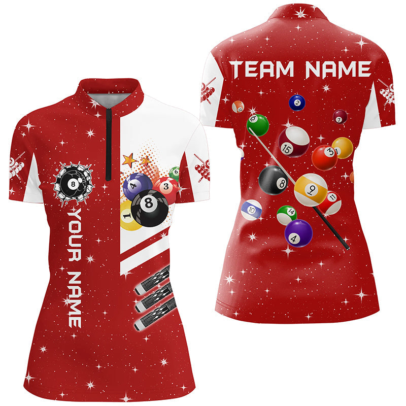 Personalized Red 3D Billiard Balls Women Quarter-Zip Shirts, Billiard Team League Jerseys TDM1161