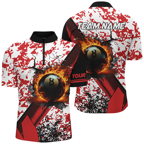 Custom 8 Ball Pool Fire Billiard Shirts For Men, Red Grunge Camo Billiard Shirts Jersey For Team TDM1717