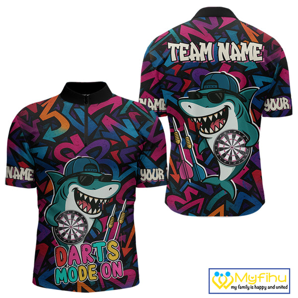 Darts Mode On Funny Shark Graffiti Style Custom Dart Shirts For Men, Dart Jersey Best Darts Outfit TDM4093