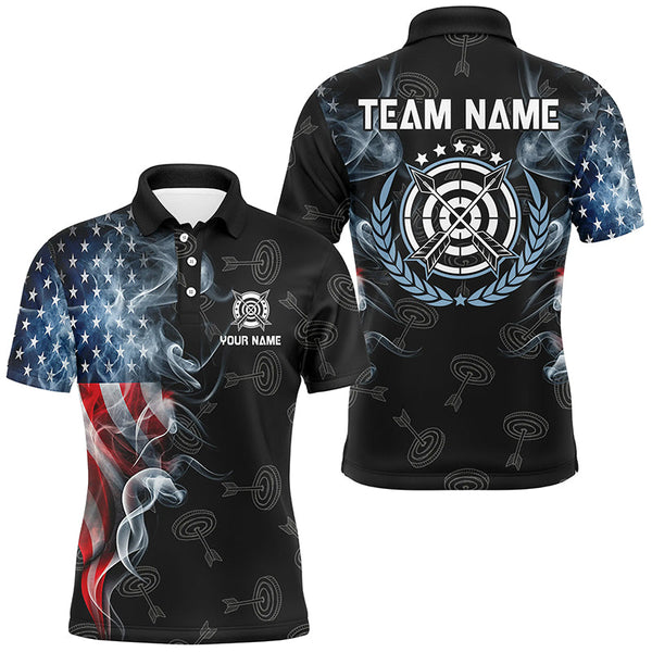 Personalized Smoke USA Flag Archery Polo & 1/4 Zip Shirts For Men, Patriotic Archery Team Jerseys TDM2868