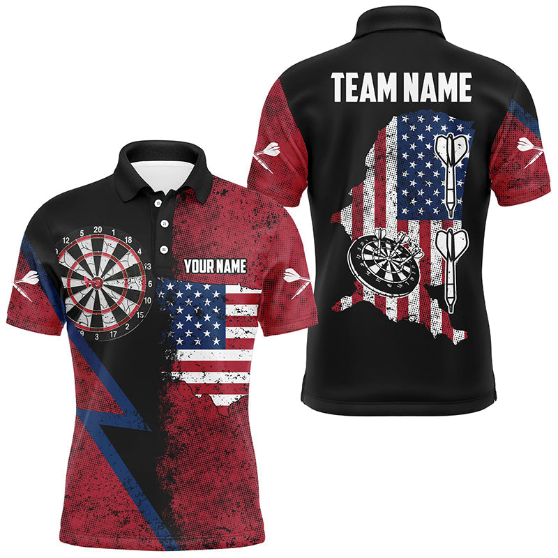 Personalized Red Retro American Flag Men Dart Shirts, Patriotic Dart Jerseys For Team Darts Player TDM2872