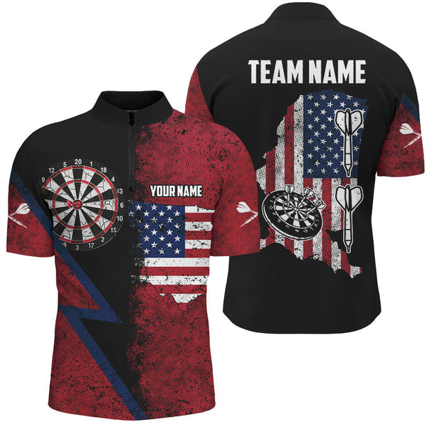 Personalized Red Retro American Flag Men Dart Shirts, Patriotic Dart Jerseys For Team Darts Player TDM2872