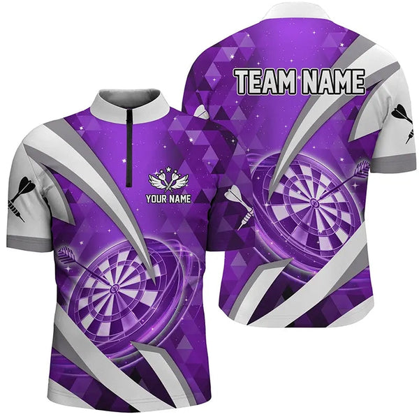 Personalized Purple Jersey Dartboard 3D Men Darts Polo & Quarter Zip Custom Team League Dart Shirts TDM3342