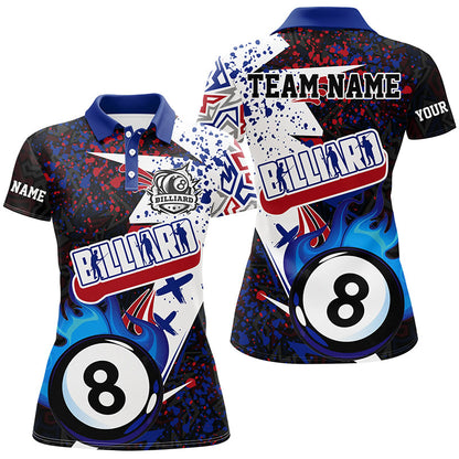 Personalized Grunge Blue 8 Ball Pool Fire Women Billiards Shirts Custom Unique Billiard Team Jerseys TDM1548
