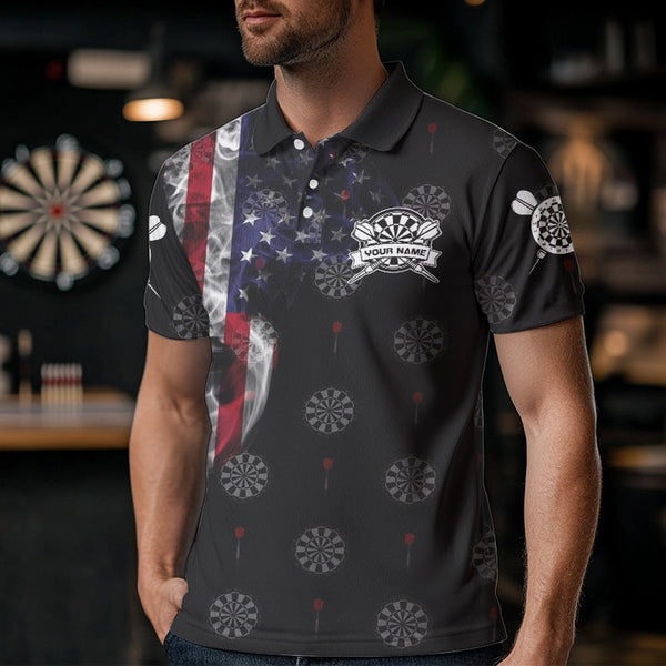 Smoke American Flag Darts Polo, Quarter-Zip Shirt Custom Patriotic Dart Shirts For Men Dart Jerseys TDM2634