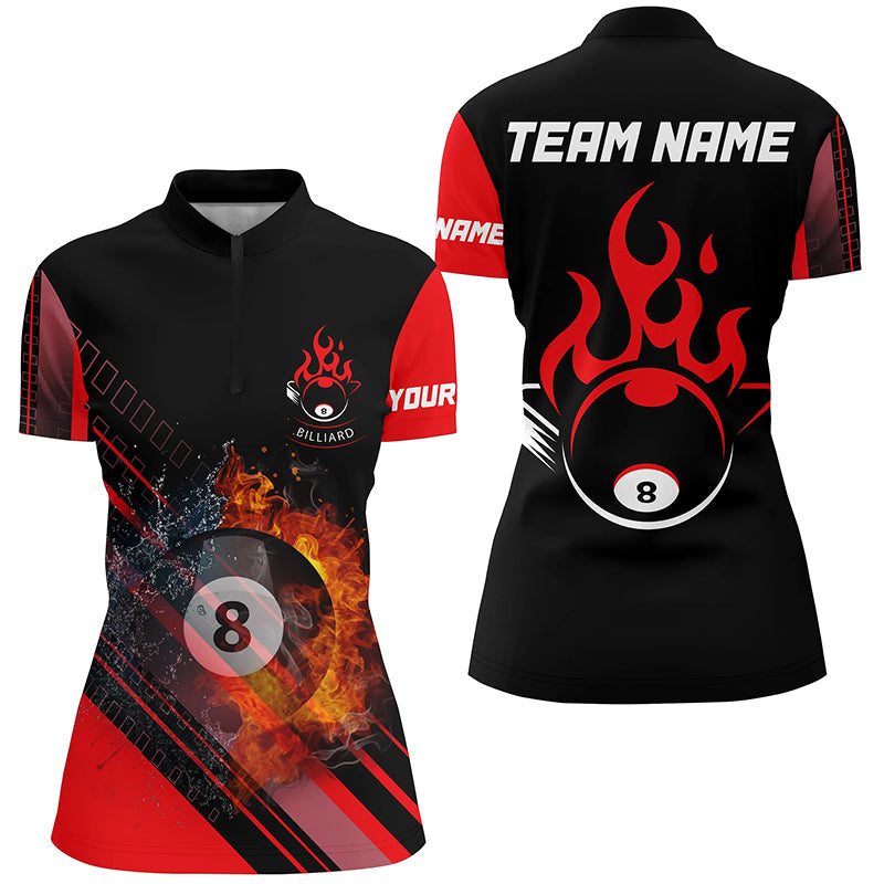 Personalized Red Billiard Jerseys Custom Billiard 8 Ball Water Fire Women Quarter-Zip Shirts TDM0664