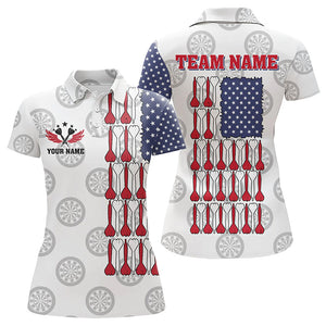 American Flag White Darts Polo & Quarter Zip Shirt Custom Women Dart Shirts Patriotic Dart Jerseys TDM3356