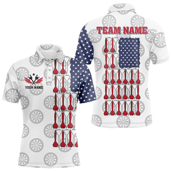 American Flag White Darts Polo & Quarter Zip Shirt Custom Men Dart Shirts Patriotic Dart Jerseys TDM3356