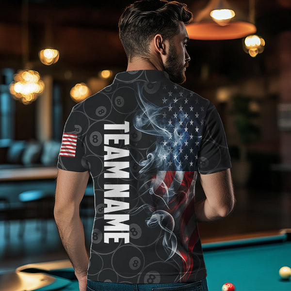 Personalized Smoke US Flag 8 Ball Pool Billiard Polo, 1/4 Zip For Men Team American Billiard Jersey TDM3662