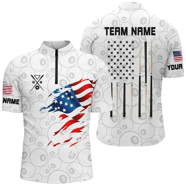 Personalized American Flag White Billiard Men Shirts Custom Patriotic Billiard Jerseys TDM1556