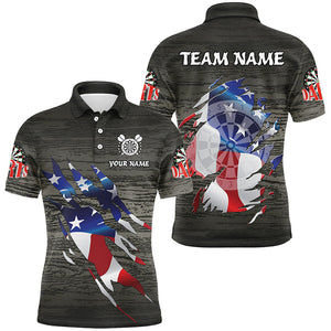 Personalized Grey Grunge American Flag Darts Shirts For Men Custom Patriotic Darts Team Jerseys TDM1558