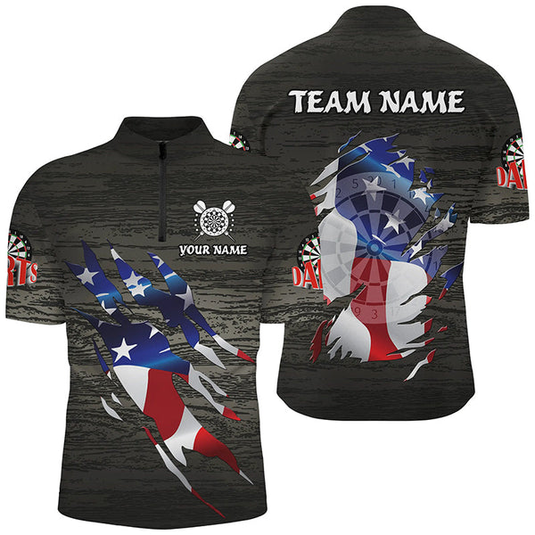 Personalized Grey Grunge American Flag Darts Shirts For Men Custom Patriotic Darts Team Jerseys TDM1558