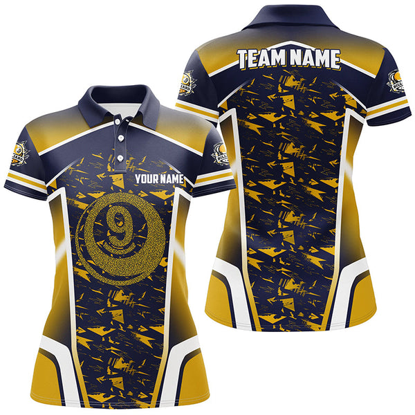 Personalized Name Yellow 9 Ball Pool Abstract Billiard Shirts For Women Team League Billiard Jerseys TDM2147