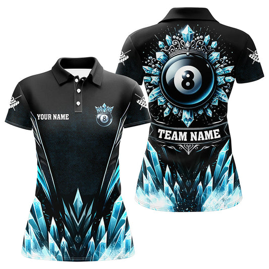 Personalized 3D Blue Icy Funny 8 Ball Pool Crown Women Billiard Polo Shirts Custom Billiard Jerseys TDM1169