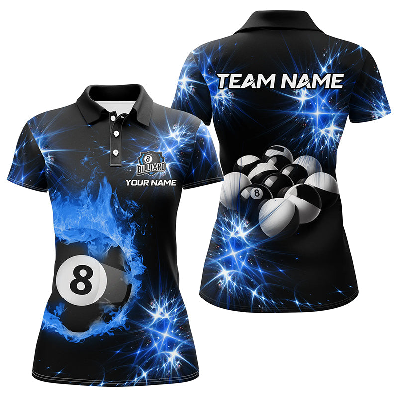 Personalized Blue Billiard Ball 8 Fire Flame Women Polo Shirts Custom Billiard Balls Jersey For Team TDM1352