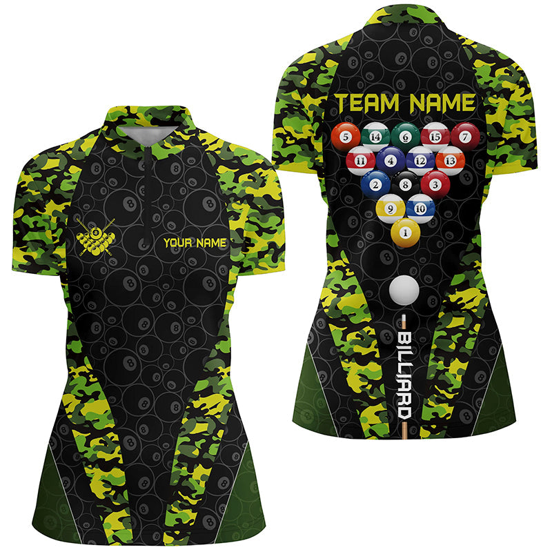 Personalized Billiard Balls Camo Pattern Women Quarter-Zip Shirts Custom 8 Ball Team Shirts TDM0473
