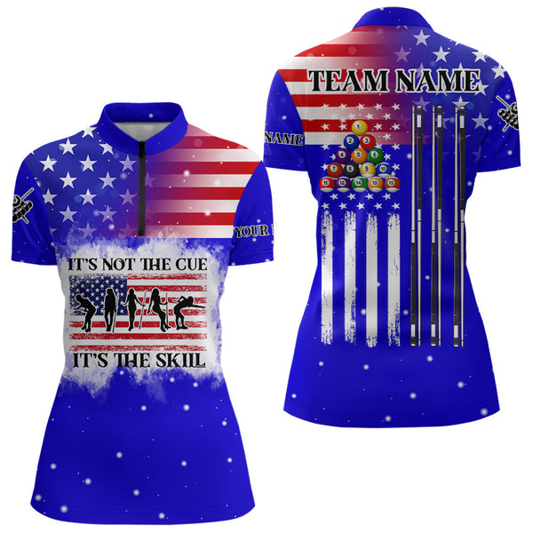 Funny It's The Skill Custom American Flag Women Billiard Shirts Patriotic Billiard Jersey |Blue TDM3122