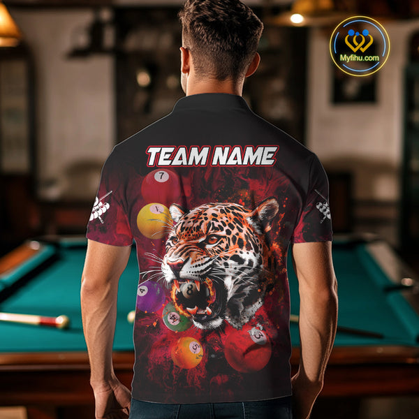 Funny Panther Flaming 8 Ball Billiard Pool Shirt For Men Custom Billiard Team Jerseys |Red TDM3825