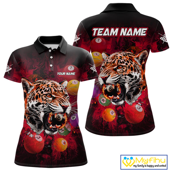 Funny Panther Flaming 8 Ball Billiard Pool Shirt For Women Custom Billiard Team Jerseys |Red TDM3825