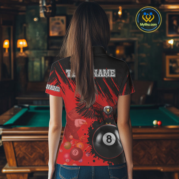 Personalized Eagle 8 Ball Pool Billiard Shirt For Women, Billiard Jerseys Team Polo & 1/4 Zip|Red TDM3826