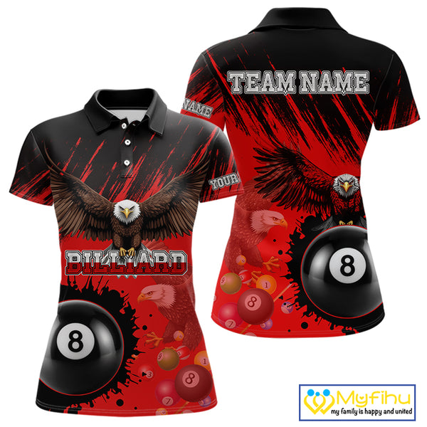 Personalized Eagle 8 Ball Pool Billiard Shirt For Women, Billiard Jerseys Team Polo & 1/4 Zip|Red TDM3826