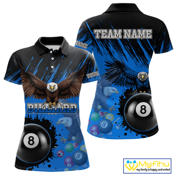 Personalized Eagle 8 Ball Pool Billiard Shirt For Women, Billiard Jerseys Team Polo & 1/4 Zip|Blue TDM3827