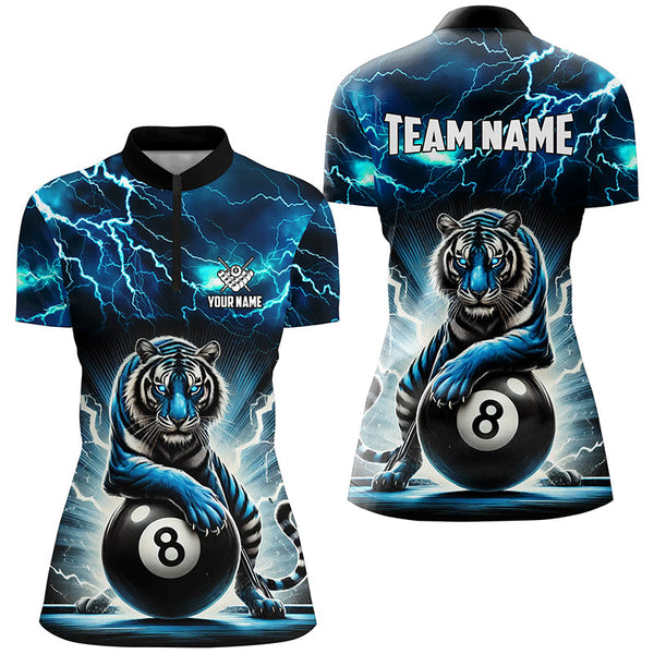 Lightning Thunder Tiger Custom Blue 8 Ball Pool Shirts For Women, Billiard Team League Jerseys TDM2419