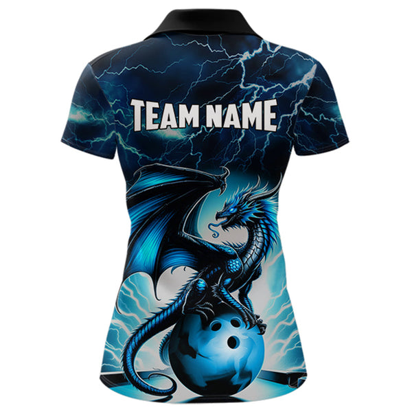 Blue Thunder Lightning Custom Dragon Bowling Shirts For Women, Bowling Team Jerseys Polo & 1/4 Zip TDM3678