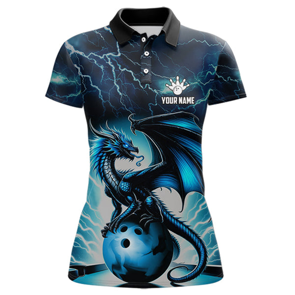 Blue Thunder Lightning Custom Dragon Bowling Shirts For Women, Bowling Team Jerseys Polo & 1/4 Zip TDM3678