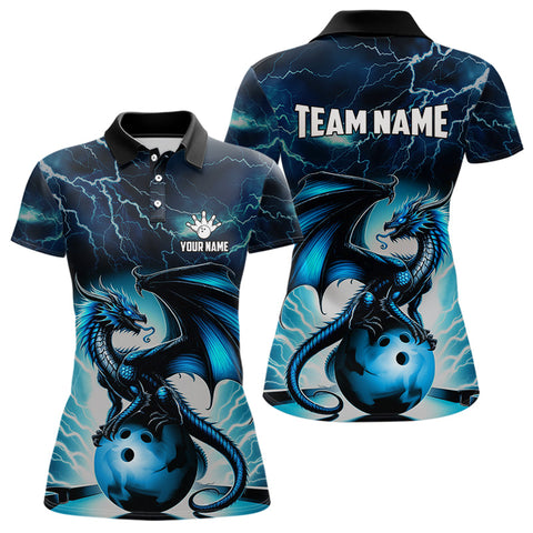 Blue Thunder Lightning Custom Dragon Bowling Shirts For Women, Bowling Team Jerseys Polo & 1/4 Zip TDM3678