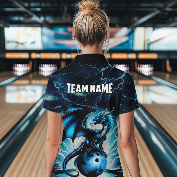 Blue Thunder Lightning Custom Dragon Bowling Shirts For Women, Bowling Team Jerseys Polo & 1/4 Zip TDM3678