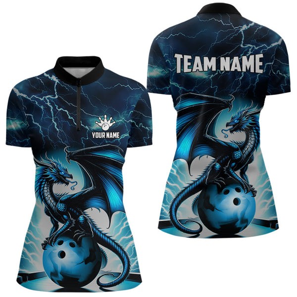 Blue Thunder Lightning Custom Dragon Bowling Shirts For Women, Bowling Team Jerseys Polo & 1/4 Zip TDM3678