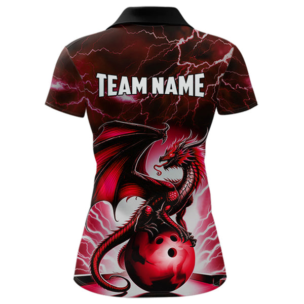 Red Thunder Lightning Custom Dragon Bowling Shirts For Women, Bowling Team Jerseys Polo & 1/4 Zip TDM3679