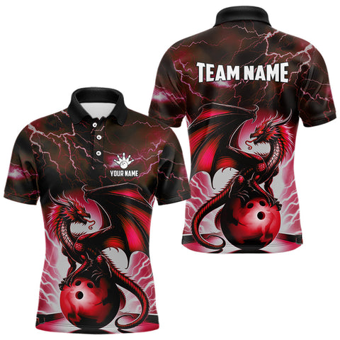 Red Thunder Lightning Custom Dragon Bowling Shirts For Men, Bowling Team Jerseys Polo & 1/4 Zip TDM3679