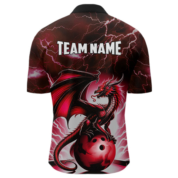 Red Thunder Lightning Custom Dragon Bowling Shirts For Men, Bowling Team Jerseys Polo & 1/4 Zip TDM3679