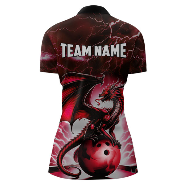 Red Thunder Lightning Custom Dragon Bowling Shirts For Women, Bowling Team Jerseys Polo & 1/4 Zip TDM3679