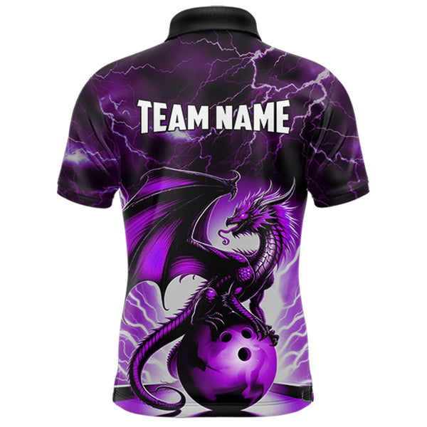 Purple Thunder Lightning Custom Dragon Bowling Shirts For Men, Bowling Team Jerseys Polo & 1/4 Zip TDM3680