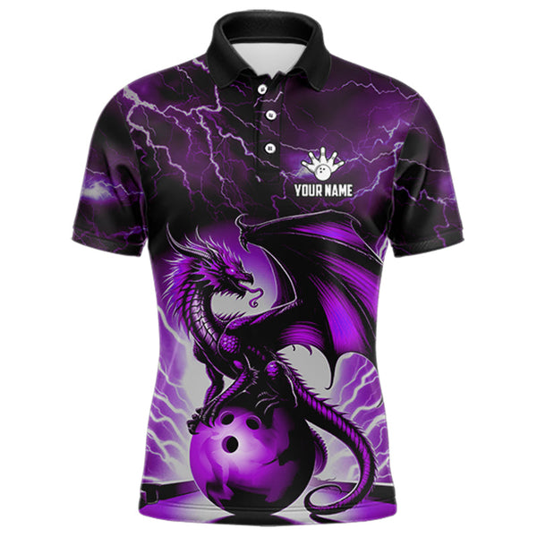 Purple Thunder Lightning Custom Dragon Bowling Shirts For Men, Bowling Team Jerseys Polo & 1/4 Zip TDM3680