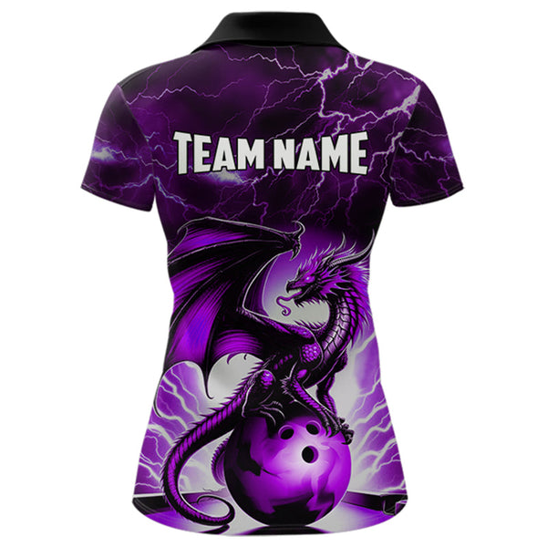 Purple Thunder Lightning Custom Dragon Bowling Shirts For Women, Bowling Team Jerseys Polo & 1/4 Zip TDM3680