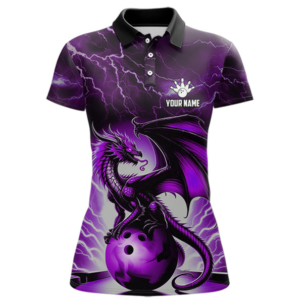 Purple Thunder Lightning Custom Dragon Bowling Shirts For Women, Bowling Team Jerseys Polo & 1/4 Zip TDM3680
