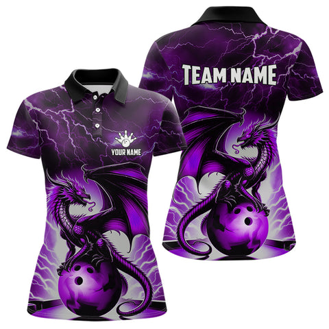 Purple Thunder Lightning Custom Dragon Bowling Shirts For Women, Bowling Team Jerseys Polo & 1/4 Zip TDM3680