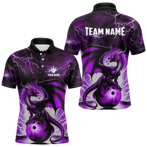 Purple Thunder Lightning Custom Dragon Bowling Shirts For Men, Bowling Team Jerseys Polo & 1/4 Zip TDM3680