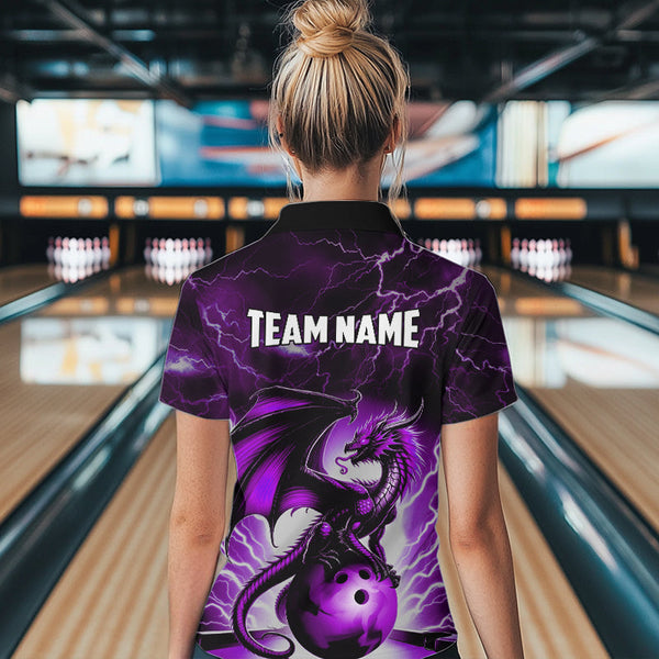 Purple Thunder Lightning Custom Dragon Bowling Shirts For Women, Bowling Team Jerseys Polo & 1/4 Zip TDM3680