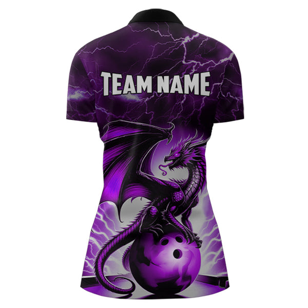 Purple Thunder Lightning Custom Dragon Bowling Shirts For Women, Bowling Team Jerseys Polo & 1/4 Zip TDM3680