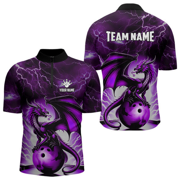 Purple Thunder Lightning Custom Dragon Bowling Shirts For Men, Bowling Team Jerseys Polo & 1/4 Zip TDM3680