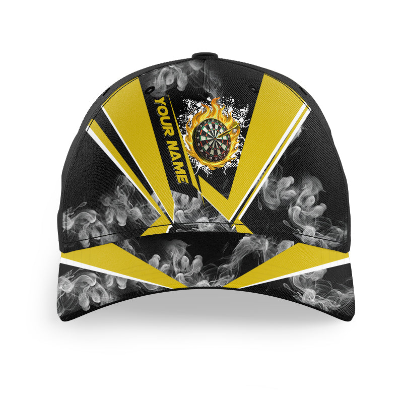 Personalized Black Yellow Smoke Darts Hat Gift For Player, 3D Printed Baseball Darts Caps TDM2898
