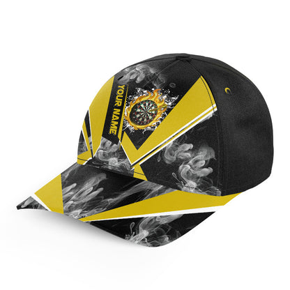 Personalized Black Yellow Smoke Darts Hat Gift For Player, 3D Printed Baseball Darts Caps TDM2898